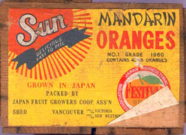 Old box with add for Japanese oranges